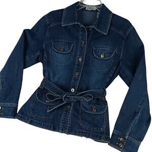 Vintage Duck Head Jean Jacket Womens Medium Blue Fade Belted Collar Button Up